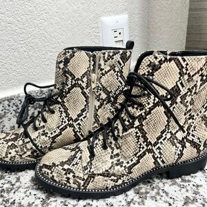 Express Cream and Black Combat Boots